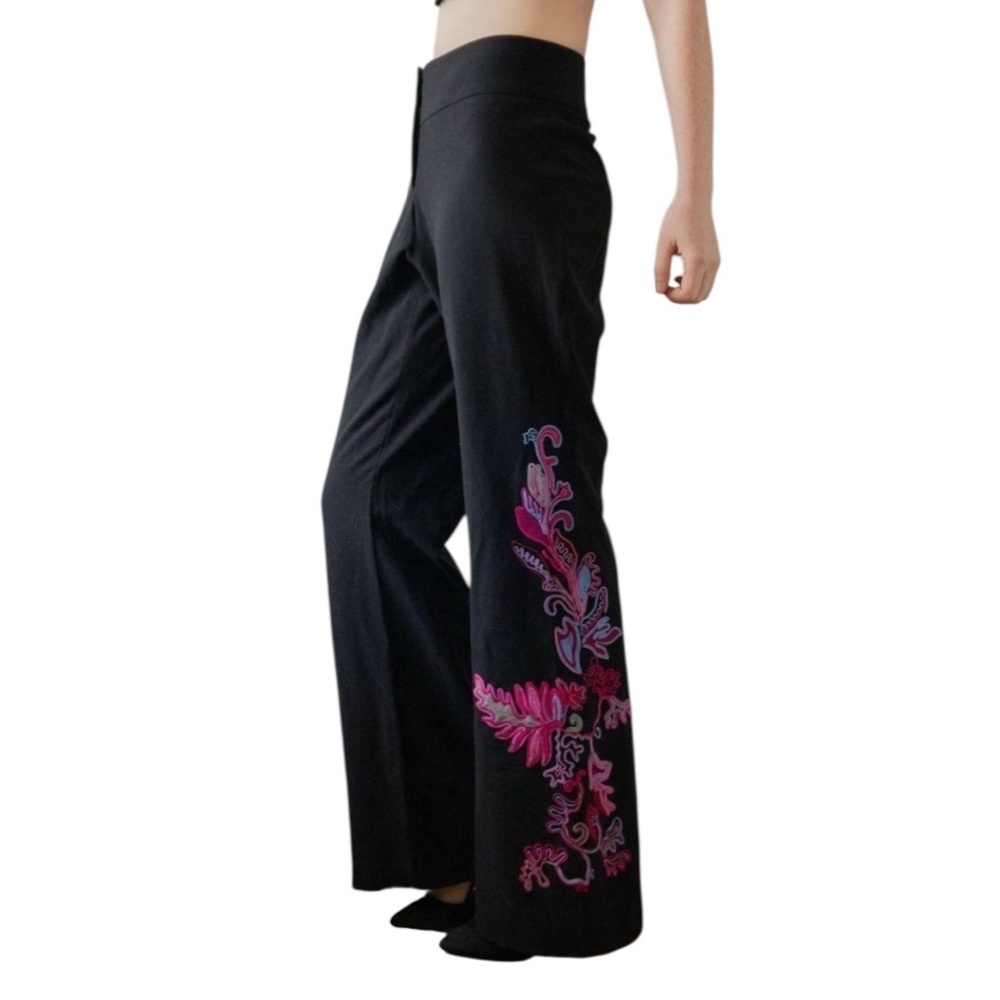 Cache Black Pink Blue Fairy Embroidered Flare Trouser Pants Slacks Whimsigoth 14 - Picture 1 of 11